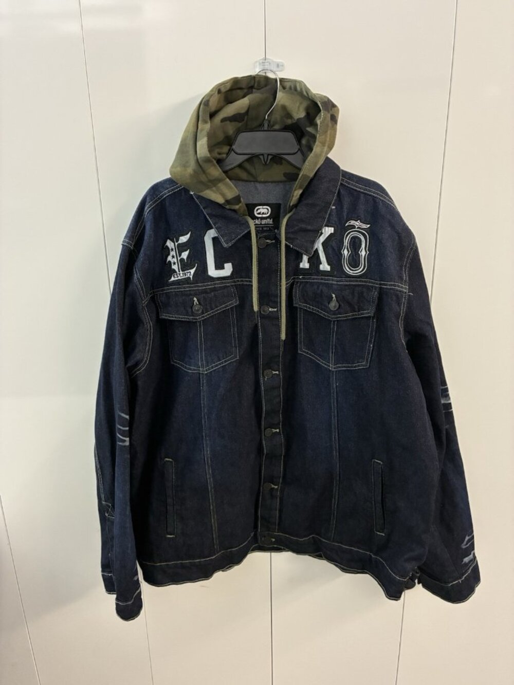 Ecko Unltd Men's 3XL Denim Jean Jacket with Camo Hoodie